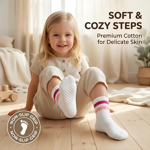 Vista 3 de Calcetines para niña pequeña con agarre loco para niños, calcetines antideslizantes y bonitos de 0-6 6-12-18 meses 1-3T 4T 5T