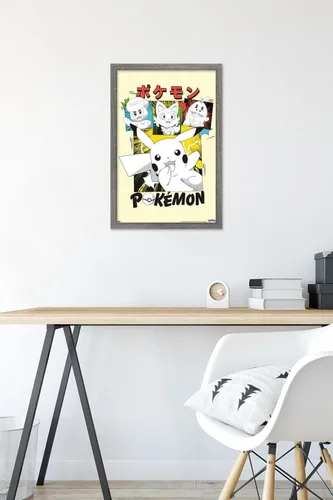 Vista 6 de Trends International Pokémon - Póster de pared de anime Sonrisas, 22.4 pulgadas de largo x 14.7 pulgadas, versión enmarcada de madera de granero