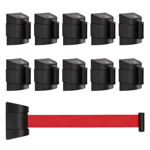 Vista 8 de DuraSteel Barrera retráctil para cinturón de control de multitudes de montaje en pared, cinturón de barrera retráctil negro de 9.2 pies, barreras