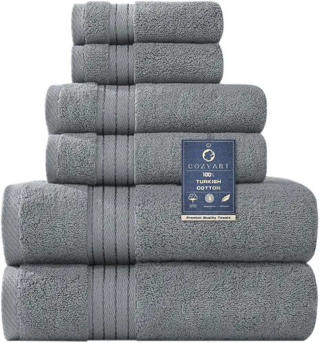 Vista 57 de COZYART - Juego de 6 toallas de baño de algodón turco, color azul claro, suaves, altamente absorbentes y duraderas, 19.17 oz/yd², incluye 2 toallas
