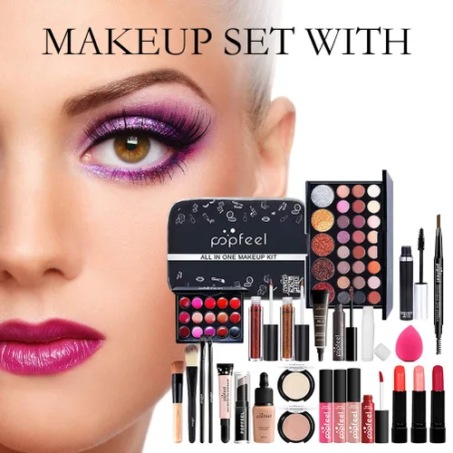 Vista 4 de Newooh - Juego de maquillaje profesional, kit de iniciación de cosméticos con bolsa de almacenamiento, paleta de maquillaje portátil de viaje, juego