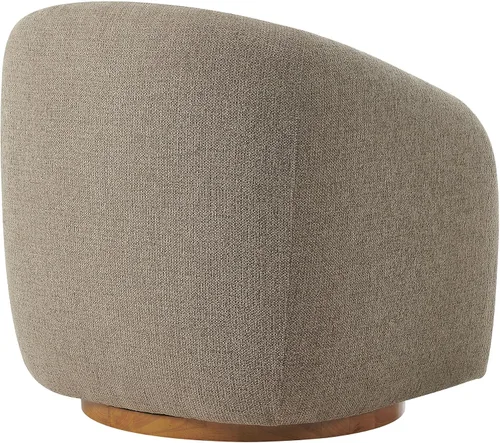 Vista 8 de Modway Holland - Sillón giratorio curvado en color gris pardo – Silla de barril de tela de chenilla con almohada de bola y base de madera – Silla