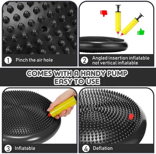 Vista 3 de Jerify 4 Piezas Cojín de Equilibrio Inflable Flexible para Asiento Oscilante, Almohadilla de Equilibrio de Estabilidad, Disco de Equilibrio, Asiento