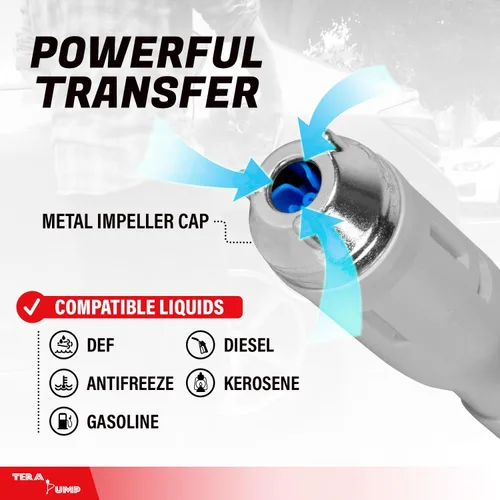 Vista 5 de TERA PUMP Bomba de transferencia portátil con batería de 2ª generación para gasolina, diésel, agua, anticongelante DEF