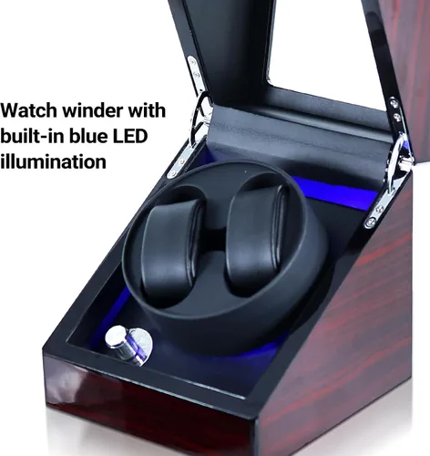 Vista 4 de Mono-gatari Enrollador de reloj doble para relojes automáticos, 5 ajustes de modo de rotación con luz LED, rotor de reloj doble en acabado de piano