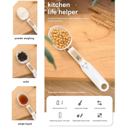 Vista 6 de Báscula digital de cuchara para alimentos, precisión de 17.64 oz/0.00 oz, recargable por USB, pantalla LCD, báscula de cocina compacta para cocinar