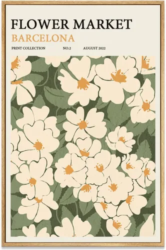 Vista 15 de Zzuyi Lienzo enmarcado para mercado de flores, arte de pared, póster botánico de flores silvestres rosas, impresiones de imágenes, ilustraciones