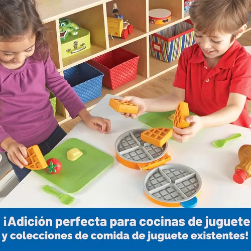 Vista 5 de Learning Resources New Sprouts Waffle Time - Juguetes de Cocina de Comida de Juego de Simulación para el Desayuno, Juego Educativo Montessori