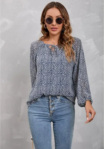 Vista 4 de Mansy - Blusas sueltas de verano con cuello en V y estampado floral para mujer