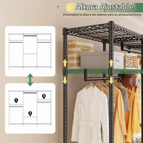Vista 4 de Raybee - Perchero portátil resistente, 3 varillas, 9 estantes, 800 libras Tool-free Assembly, Adjustble Shelves, Freestanding, Large Capacity