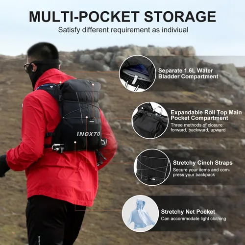 Vista 4 de IX INOXTO Running Vest Hydration Backpack, Lightweight Running Backpack Hydration Pack with 1.6L Water Bladder Daypack for Trail Running Hiking