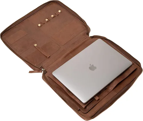 Vista 3 de MONZA Cartera de negocios para hombres y mujeres – Cremallera de piel de cabra de primera calidad cerrada, cartera ejecutiva, organizador