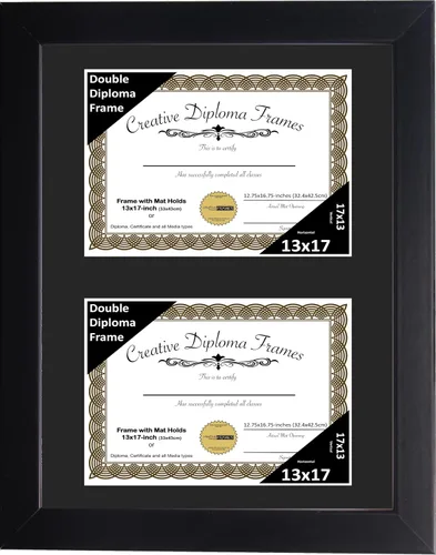Vista 72 de Creative Picture Frames Marco de diploma doble clásico negro de 6 x 8 pulgadas con vidrio negro y colgador de pared instalado