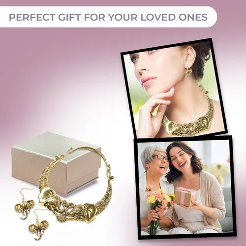 Vista 7 de Shop LC Elephant Earrings & Necklace Set - Jewelry for Women - Chunky Statement Jewelry Set in Ion Plated Yellow & Rose Gold & Stainless Steel - 16