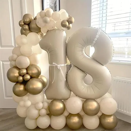 Vista 6 de Globos de 1 globo de color blanco crema de 40 pulgadas, globos grandes de número 1 de helio, globos grandes de aluminio de cumpleaños para niños