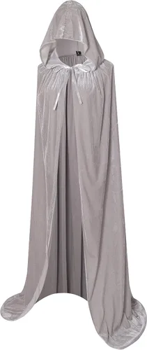 Vista 9 de BIGXIAN Capa larga con capucha, capa de terciopelo, disfraz de bruja para Halloween para mujeres y hombres Negro