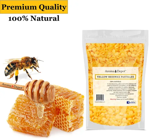 Vista 2 de Aroma Depot Pellets de cera de abeja amarilla de 4 onzas, 100% cera de abejas pura natural, 3 filtradas, ideal para piel, cara y cuerpo, ideal