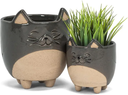 Vista 4 de Abbott Collection - Maceta de gres con gato en patas - Grande (12.7 cm de alto) Gres, gris, 5 "H