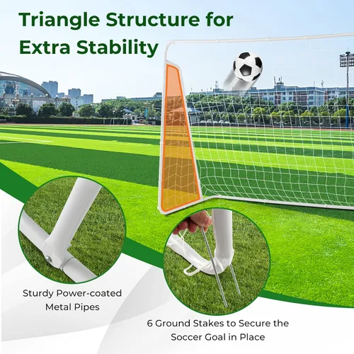 Vista 4 de GYMAX Portería de fútbol para patio trasero, red de fútbol de 7 x 5 pies con marco resistente y estacas para el suelo, equipo de campo de fútbol