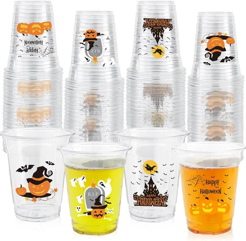 Vista 45 de ABURRORI 50 Piezas Vasos de Plástico de 12 Onzas Otoño Acción de Gracias, Vasos de Fiesta de Otoño Acción de Gracias con Estampado de Hoja de Arce