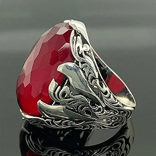 Vista 5 de Men Handmade Ring, Ruby Stone Ring, Red Gemstone Ring, Ottoman Style Ring, 925k Sterling Silver Ring, Gift For Him