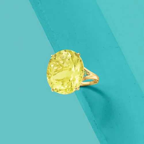 Vista 5 de Ross-Simons Anillo de cuarzo limón de 20 quilates en oro amarillo de 14 quilates