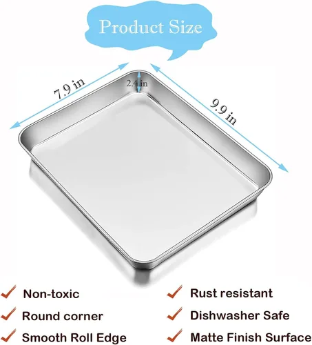 Vista 2 de Bandeja para galletas, tostadora de acero inoxidable resistente, borde profundo, acabado de espejo superior, apto para lavavajillas