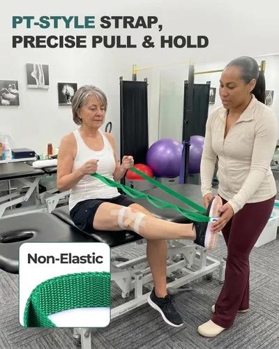 Vista 4 de Trideer Stretching Strap with Loops & Leg Lifter, Non-Elastic PT-Style Physical Therapy Strap for Knee Replacement Rehab, Hamstring, Calf & Back