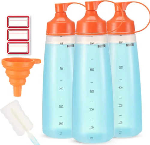 Vista 10 de Botellas de plástico para condimentos para salsas de boca ancha, dispensador de botellas para aderezo de ensalada, aceite de cocina, salsa