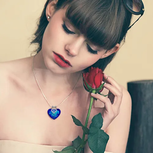 Vista 4 de J.NINA Blue Heart Necklaces for Women, Cute Animal Pendant Necklace for Woman,Butterfly Necklace & Owl Necklace with Crystal from Austria, Birthday