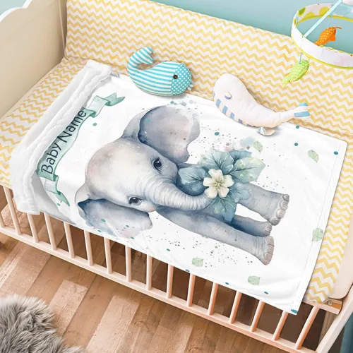 Vista 2 de Manta de bebé personalizada de elefante, manta de bebé floral con nombre para niñas, mantas de recepción de felpa suave para bebés recién nacidos