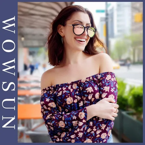 Vista 2 de WOWSUN Lentes de sol polarizados para mujer, estilo vintage, retro, redondos, espejados