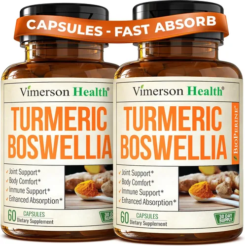 Vista 10 de Suplemento de apoyo para las articulaciones con BioPerine y 95 % de curcuminoides; contiene jengibre, boswellia y extracto de pimienta negra Alta