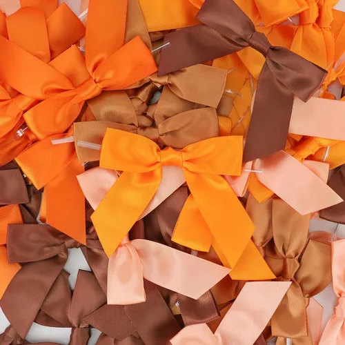 Vista 7 de AIMUDI Lazos de otoño de 5 colores, lazos de satén de color naranja quemado prefabricados de 3.5 pulgadas para Acción de Gracias, Halloween, boda