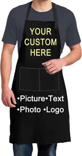 Vista 11 de Delantales personalizados para mujeres y hombres, delantal personalizado con bolsillos, imagen, texto, logotipo, delantales de cocina
