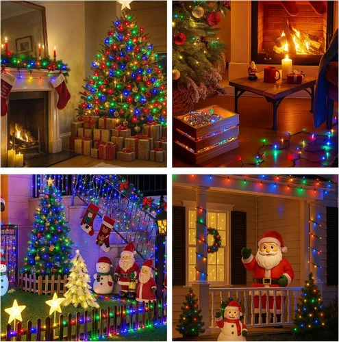 Vista 5 de Paquete de 2 tiras de luces de Navidad conectables, multicolor, 210 pies, 600 luces LED de Navidad para exteriores/interiores, luces de árbol