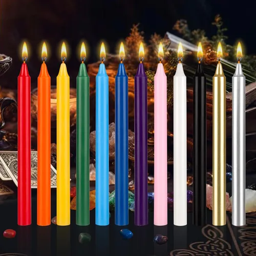 Vista 6 de Mega Candles 12 velas rectas sin perfume de colores surtidos supremos, velas de cera hechas a mano de 10 pulgadas x 7/8 pulgadas, campanadas