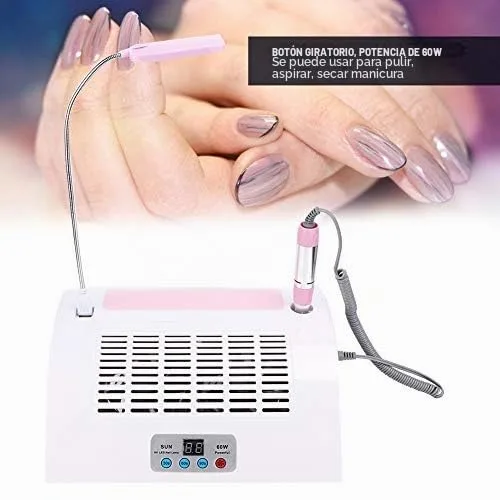 Vista 3 de Colector de polvo de uñas 5 en 1 con taladro, máquina eléctrica multifuncional para taladro de uñas con colector de polvo, lámpara de escritorio