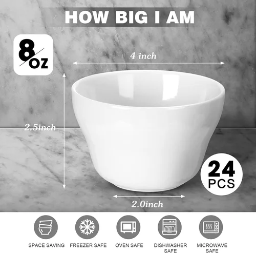 Vista 2 de Suclain - Paquete de 24 tazas de sopa de 8 onzas, tazas de salsa, cuencos de salsa para caldo, color blanco Porcelain, Stackable, Dipping Sauce