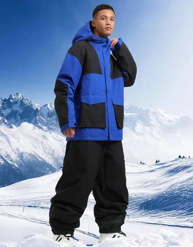 Vista 21 de GSOU SNOW Chaqueta de esquí para hombre, abrigo de nieve para snowboard, cálido, invierno, impermeable, con capucha