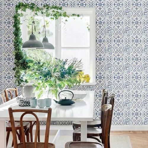 Vista 2 de Warner 3117-12332 Sonoma - Papel pintado de azulejos españoles, color azul