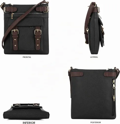 Vista 3 de Bandolera Jessie & James bolsa con cierre y llave, 2 tonos Negro