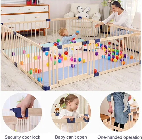 Vista 4 de Jolan Corralito de madera para bebés, valla de bebé con puerta, parque infantil plegable de seguridad, valla para gatear para interiores