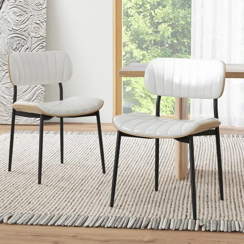Vista 17 de HENGJIANYI Bentwood - Juego de 2 sillas de comedor modernas de piel sintética con patas de metal, sillas de cocina tapizadas de mediados de siglo