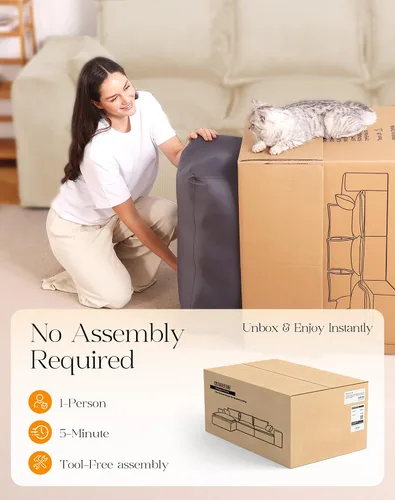 Vista 4 de Cómodo sofá Cloud de 107" con chaise en forma de L y asiento profundo, sofá seccional modular en una caja, sofás tapizados sin estructura para sala