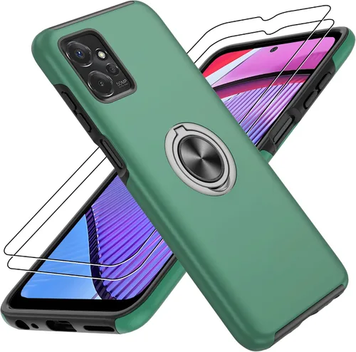 Vista 90 de Gritup - Funda para Galaxy A05S con protector de pantalla HD×2, funda protectora para teléfono a prueba de golpes con soporte magnético de anillo