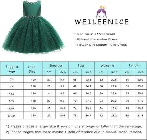 Vista 2 de Weileenice Vestido de lentejuelas vintage para niña de flores, vestido de novia formal de tul brillante con diamantes de imitación