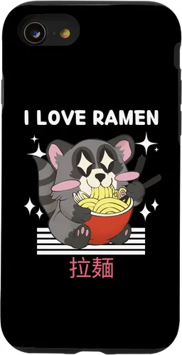 Vista 18 de iPhone 16 I Love Ramen Cute Kawaii Raccoon Eats Ramen Japanese Anime Case