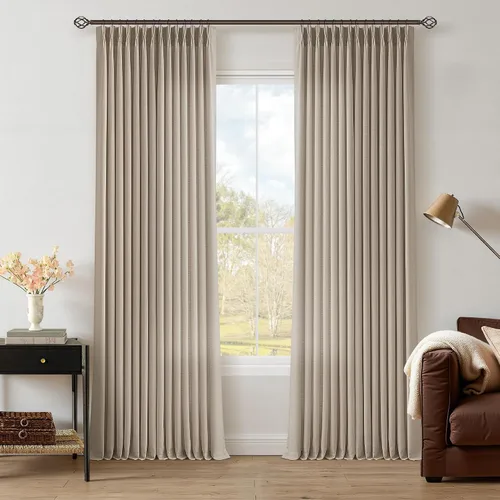 Vista 40 de TWODRAPES Juego de 2 paneles de cortinas plisadas de lino de 96 pulgadas de Avena