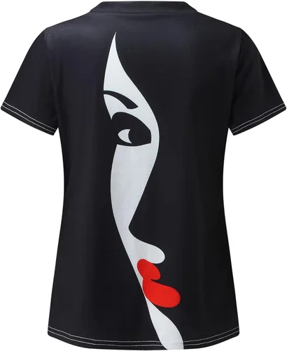 Vista 2 de Blusas básicas con estampado digital 3D de retrato para mujer diseño de cara fresca cuello redondo camisetas para mujer